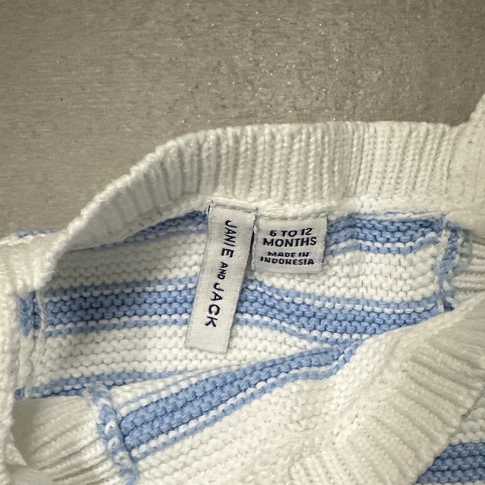Striped Blue and White Kids Sweater Romper - Picture 2 of 11